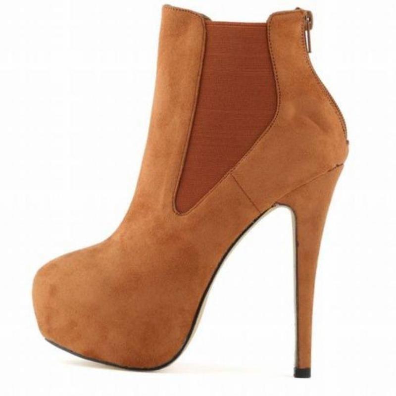 Große Größe 35-43 Damenstiefel 14cm Extrem High Heels Winter Herbst Kurze Stiefelette Sexy Plateau Casual Schwarze Party Schuhe