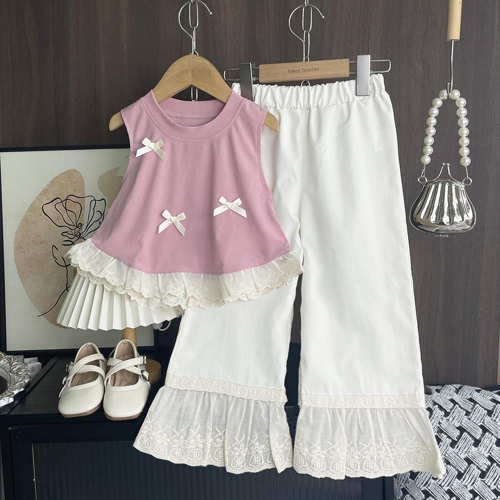Ärmelloses Top für Mädchen 2026 Sommer Neu Kinderkleidung Schleife Spitze Weste Baby Mädchen Süßer Stil