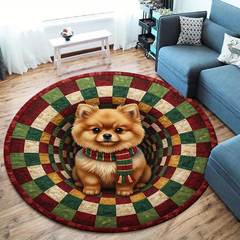 The puppy on the carpet Round Area Rug,Carpet Rug for Living Room Bedroom Sofa Playroom Decor,Non-slip Floor Mat
