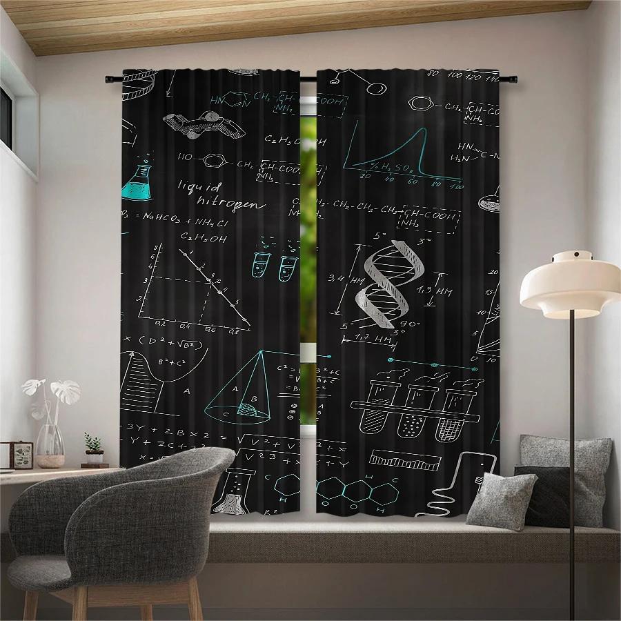 Set Of 2 Mathematical Equation Printed Curtains Pole Bag Christmas Decorations Home Room Curtain Made Polyester