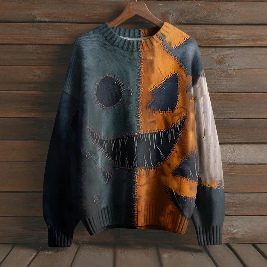 Long Sleeve Pullover Sweaters For Women O Neck Casual Cute Printing Knit Oversized Sweater