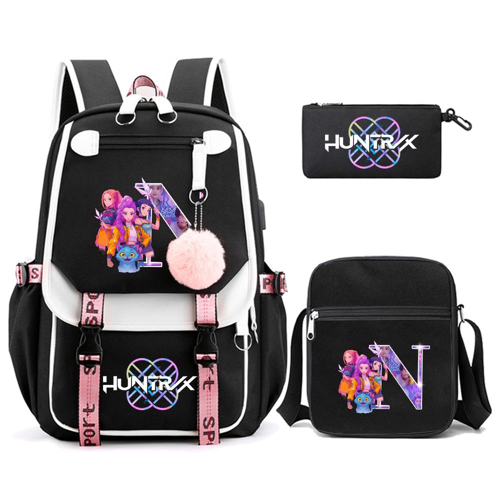 3Pcs/set Anime Cartoon 26 English Letter Printed Backpack with Shoulder Bag for Teenager Student Girl Boy Bookbag Large Capacity Travel Bag Kid Gift