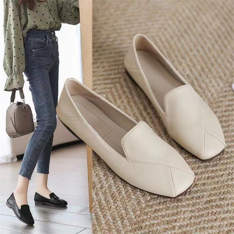 Fairy Square Head Single Shoes Retro Lazy Pedal British Shoes Ins Trendy Soft Leather Soft Sole