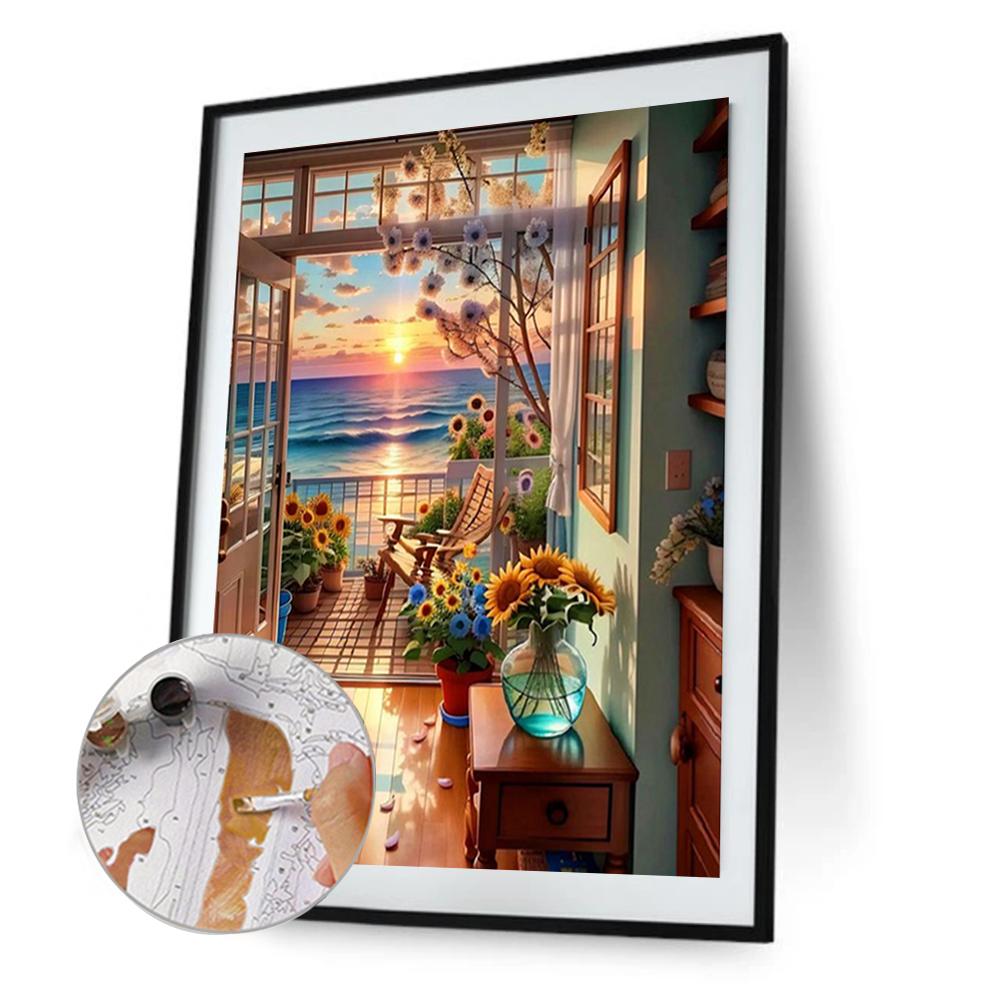 

Набор для рисования по номерам на холсте DIY масляная живопись картина с изображением морского домика домашний декор40x50см