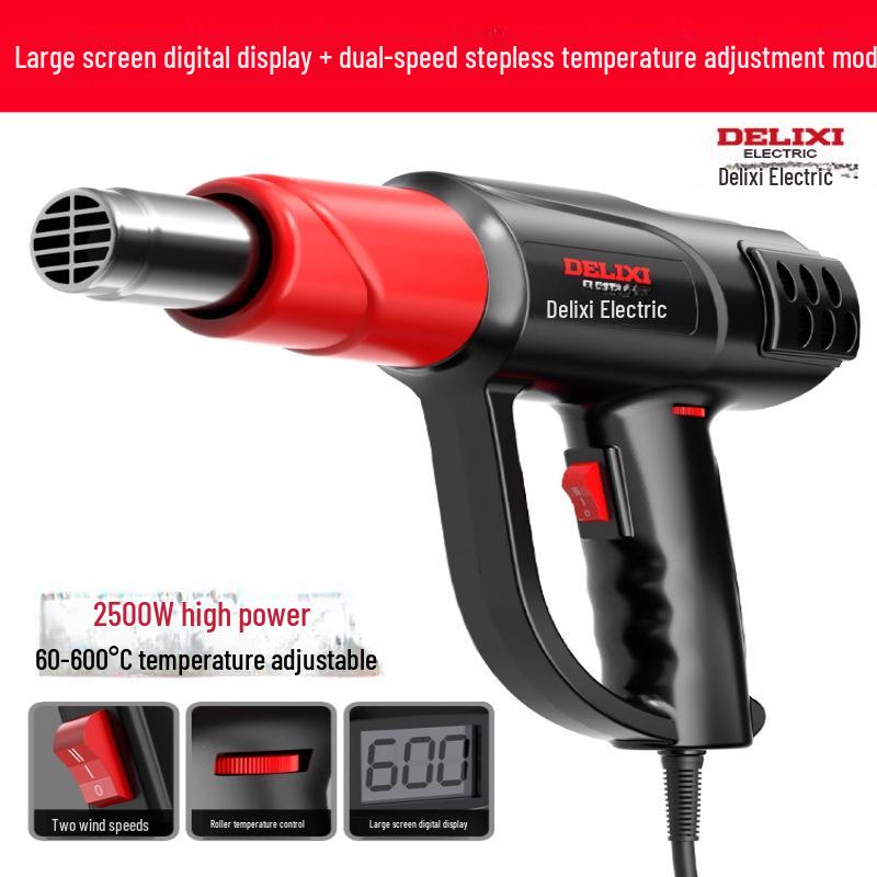 Delixi Electric Digital Display High-Power Hot Air Gun for Temperature Control & Film Shrinking.