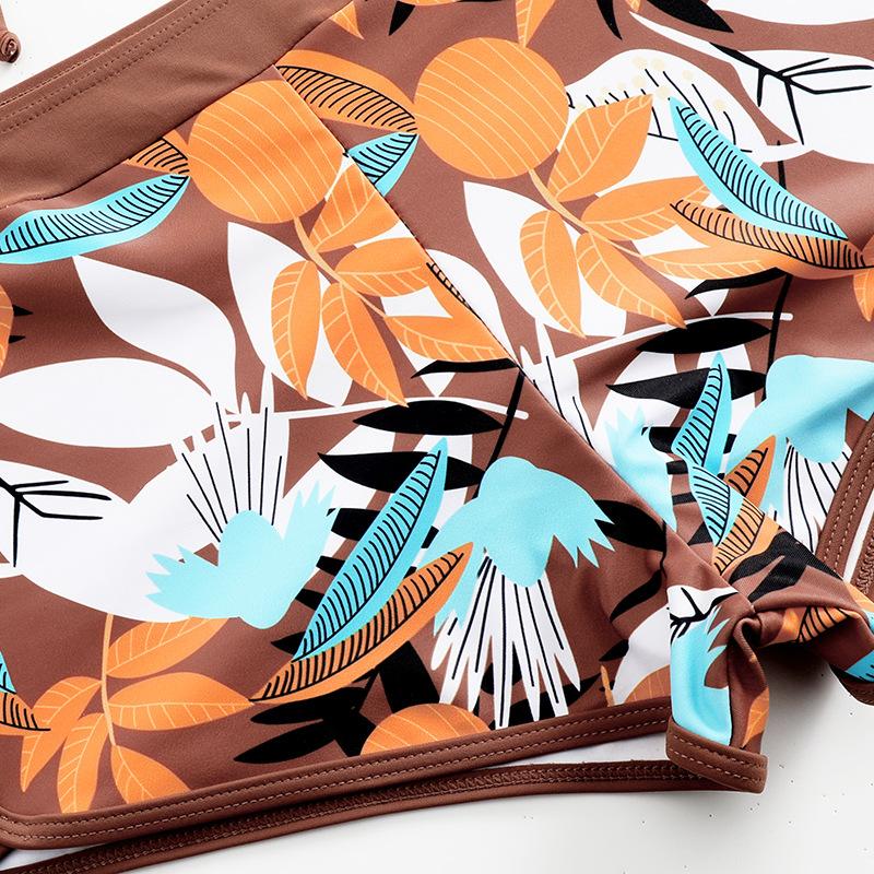 Costume da bagno sexy da donna estivo in due pezzi con stampa costume da bagno femminile push up con scollo all'americana increspato sul davanti a vita alta