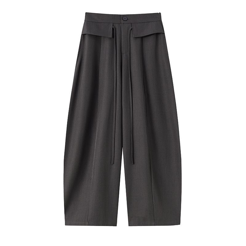 Women's Spring 2026 High-Waisted Lace-Up Wide-Leg Pants - Slimming, Casual, Floor-Length Scythe Style