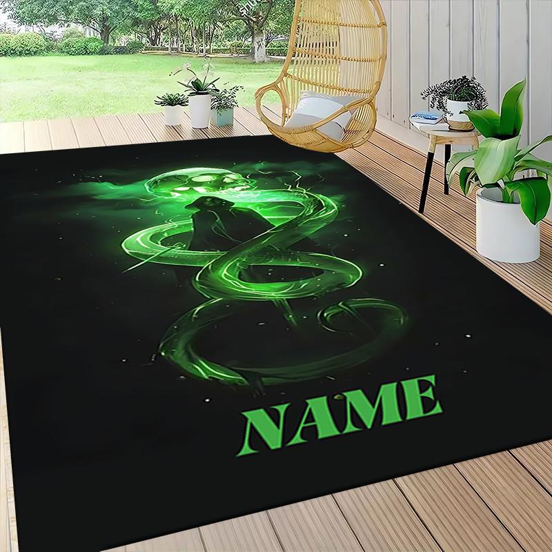 Custom Name Green Serpent Magic Carpet Rug Customizable Soft Washable Anti-Slip Home Living Room Sofa Mats Personalized Rug. 090939