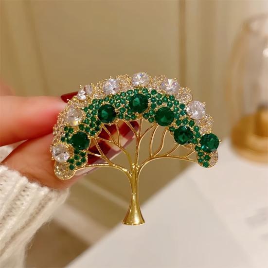 Women Brooch Sparkling Rhinestone Inlaid Money Tree Shape Anti-Exposure Buckle Suits Shirts Sweaters Bags Badge Outfit