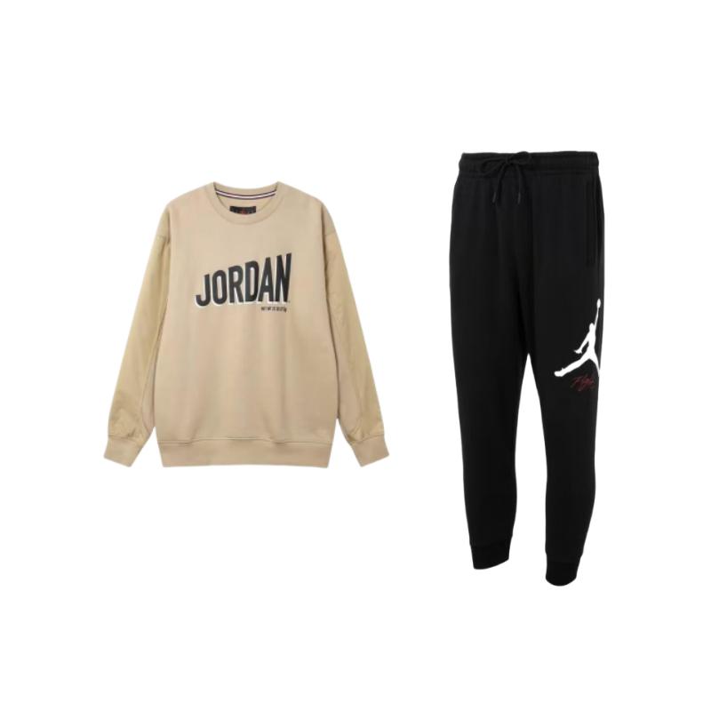 

Jordan Letter Logo Print Crew Neck Long Sleeve Hoodie And Drawstring Knit Pants Casual Sports Set Men sets FD7346-010+DV7589-277 XL