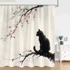 Chinese Japanese Ink Painting Shower Curtain Red Plum Blossom Art Painting Retro Style Polyester Shower Curtains Bathroom Deco