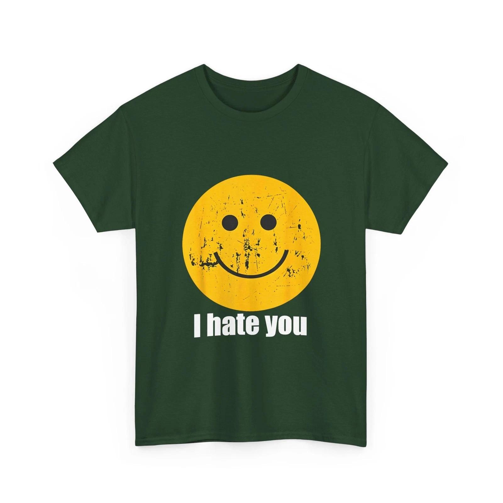I Hate You  Shirt, Yellow Happy Smile Face I Hate You Vintage T- Shirt 3XL