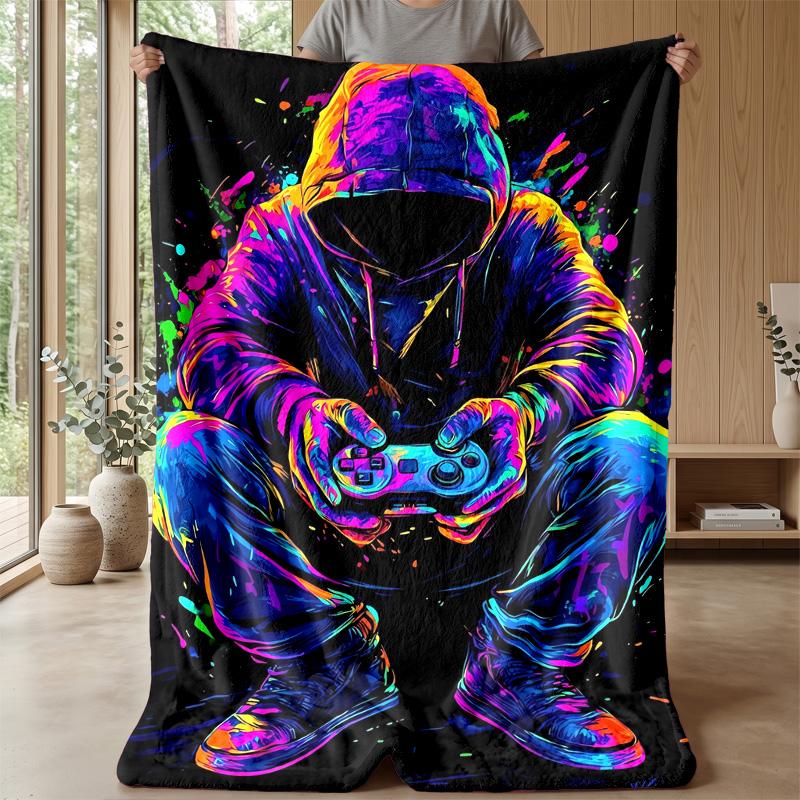 Neon Gaming Controllers Theme blanket Lightweight Warm Flannel Blanket Decorative Throw Blanket for Home Decoration