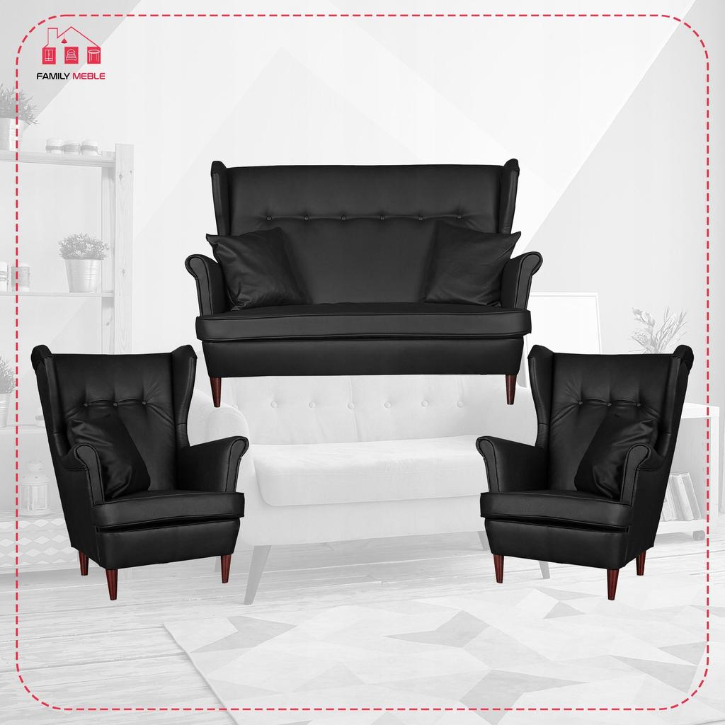 Lounge Set of Furniture Wingback Eco Leather Sofa Scandinavian Armchairs Family Meble