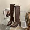Autumn Winter Women Knee High Boots Fashion Knight Long Booties Square High Heels Shoes Botas Mujer