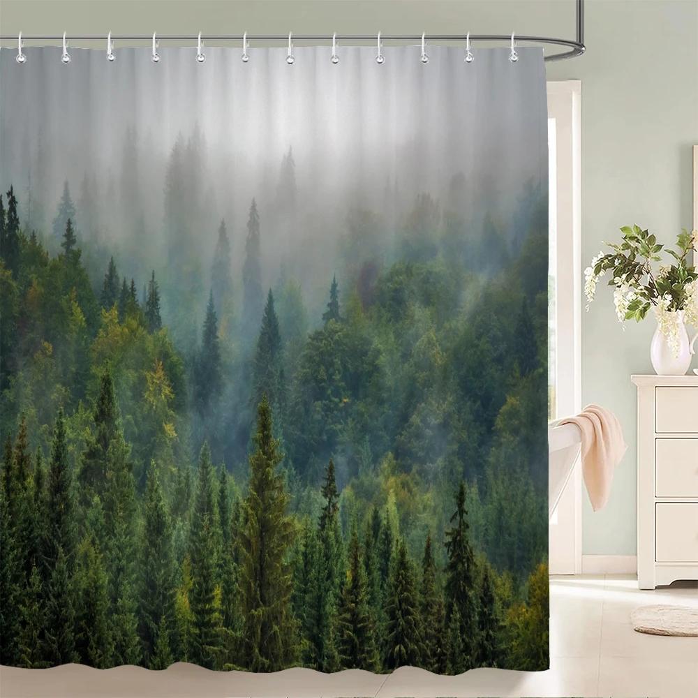 

Высококачественная тканевая шторка для душа из березового леса, водонепроницаемая, с принтом природного ландшафта, занавески для ванной комнаты для декора ванной комнаты с крючками W90xH180cm