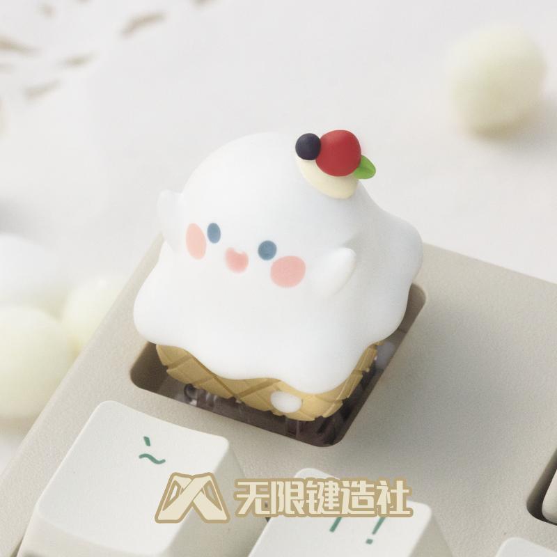 Ghost Ice Cream Cone Cute Mechanical Keyboard Esc Resin Keycaps Personalized Customization Kawaii Girl Surprise Decoration Gifts