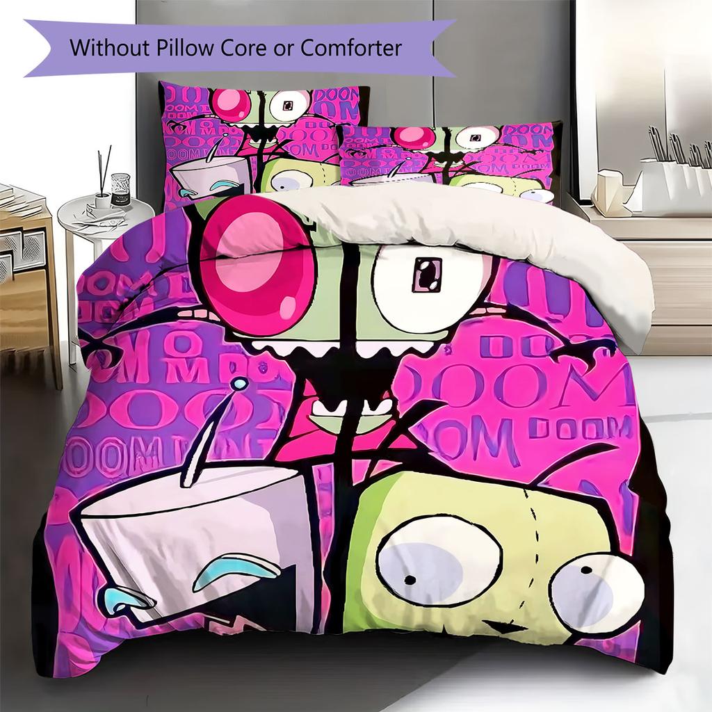 Invaderzim Pattern Bedding Quilt Set Quilt Cover Pillowcase Home Decoration Birthday Gift (1 * Duvet Cover + 2 * Pillowcase, Without Core)
