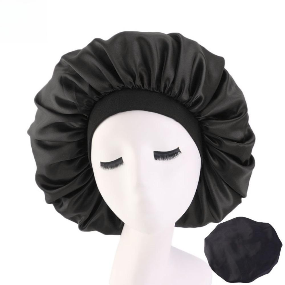 Oversized Silky Satin Bonnet for Women Soft Sleep Night Hair Cover Elegant Shower Bath Hat Solid Color Head Bonnets for Women