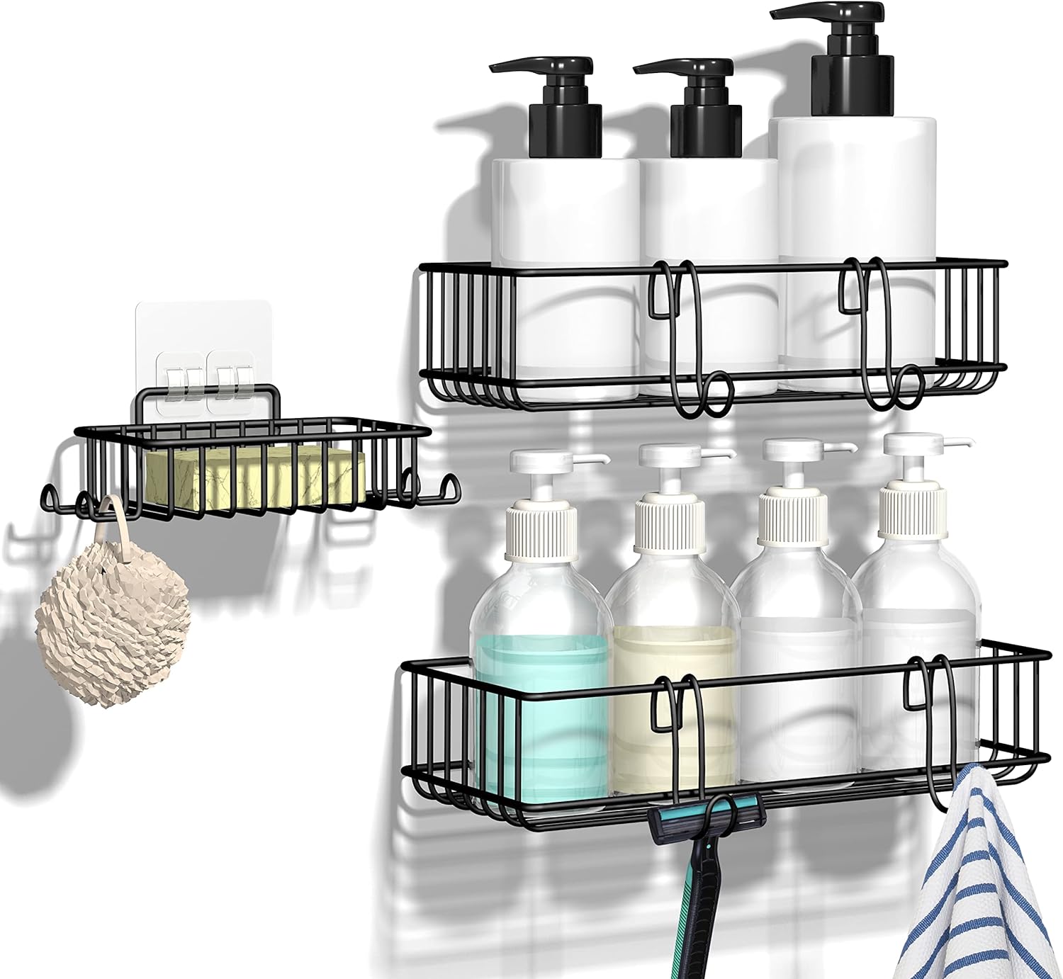 

Душевая кабина, органайзер для душа в ванной комнате, упаковка из 3 нержавеющих полок для душа из нержавеющей стали с мыльницей и 4 крючками для ванны M