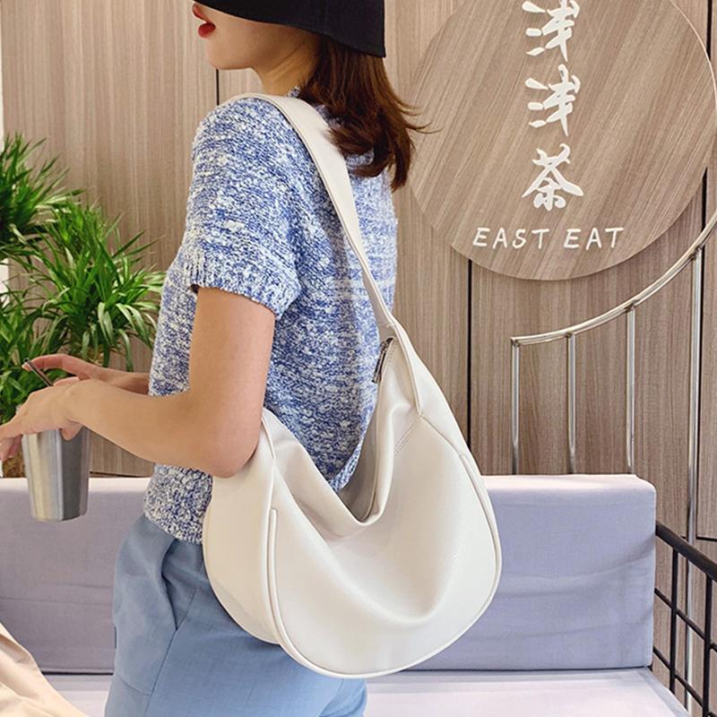 Vintage Dumpling Shoulder Bag for Women PU Leather Crossbody Bag Simple Solid Color Handbag Large Capcaity Hobo Bag