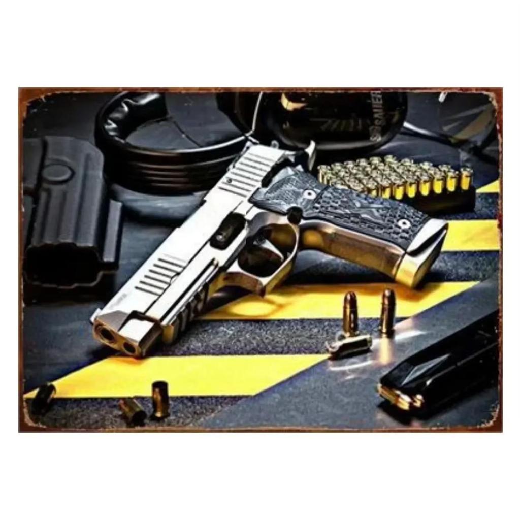 1PC Pistol Metal Signs Boasting Authentic Military Flair: A Must - Have for Adding a Touch of Rugged