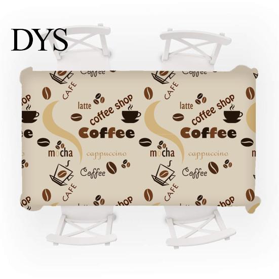 Dining Table Cover Waterproof Wrinkle Free Flax Coffee Pattern Cloth Printed Vintage Versatile Linen for Home
