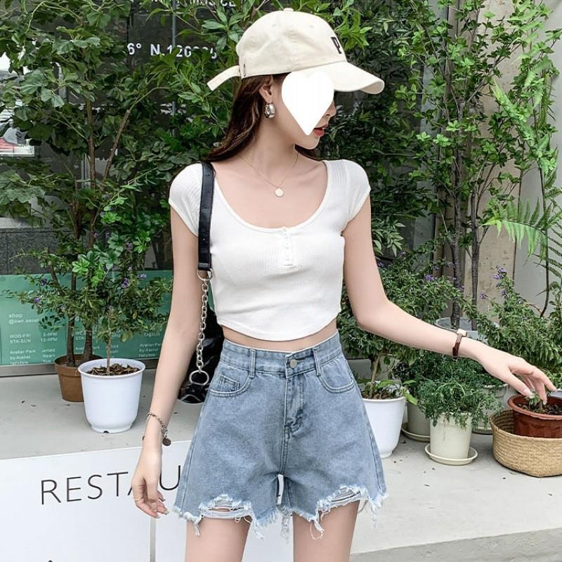 High-Waisted Distressed Wide-Leg Denim Shorts Women - Relaxed Fit Slimming Effect Cotton Blend