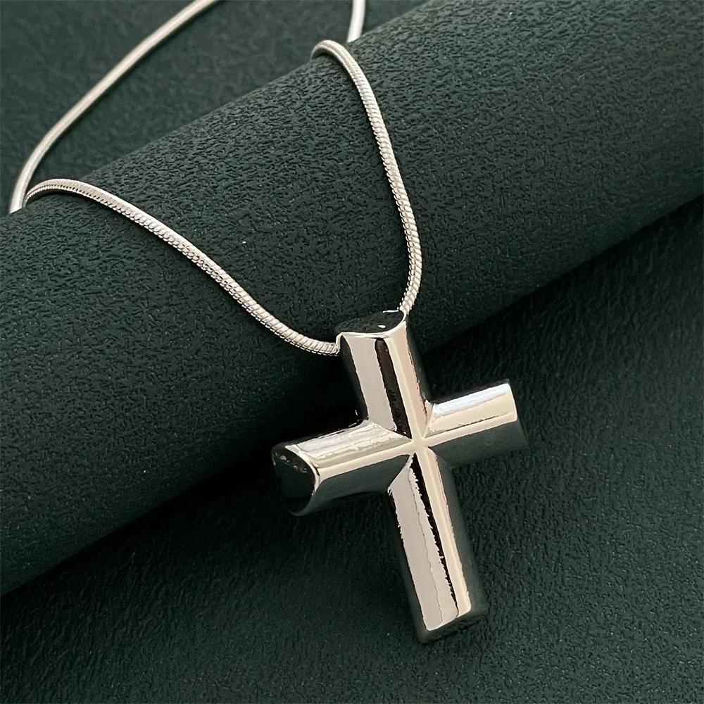 925 Sterling Silver Snake Cross Pendant Necklace for Men Women Wedding Party Fashion Charm Jewelry