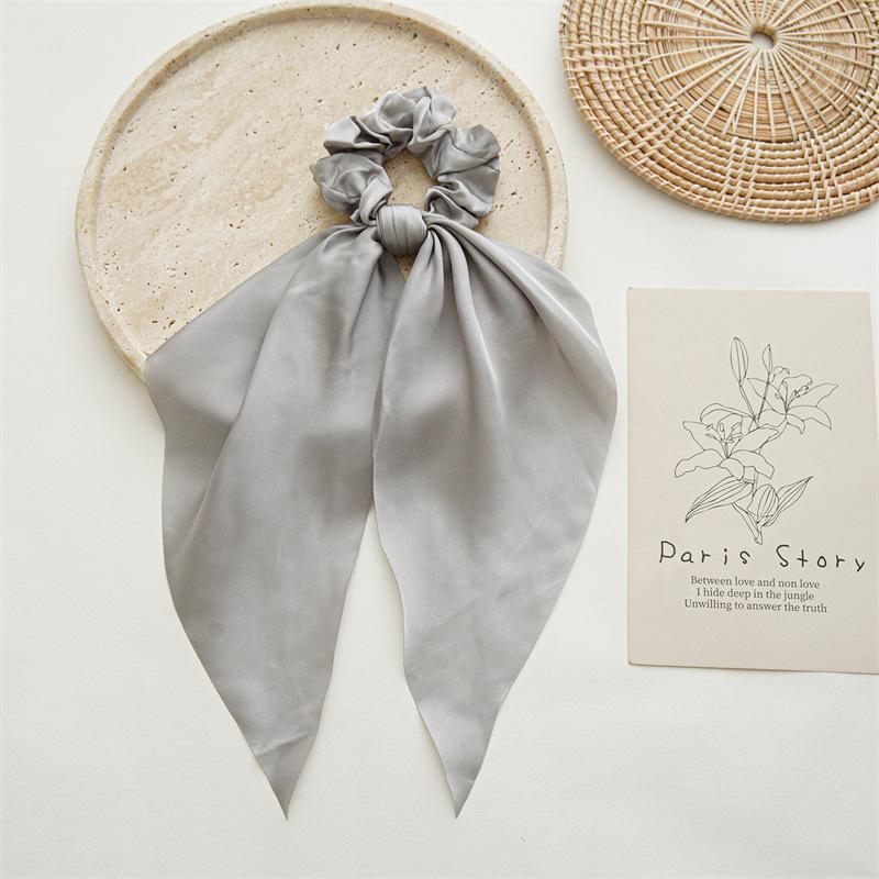 Solid Color Satin Flowing Ribbon Scrunchie & Silky Square Scarf Ponytail Hair Tie