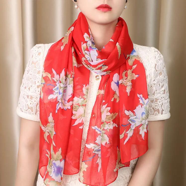 WTEMPO New Vintage Elegant Printed Chiffon Scarf for Four Seasons Women's Fashion Versatile Long Scarf for Neck Protection and Sunscreen Scarf