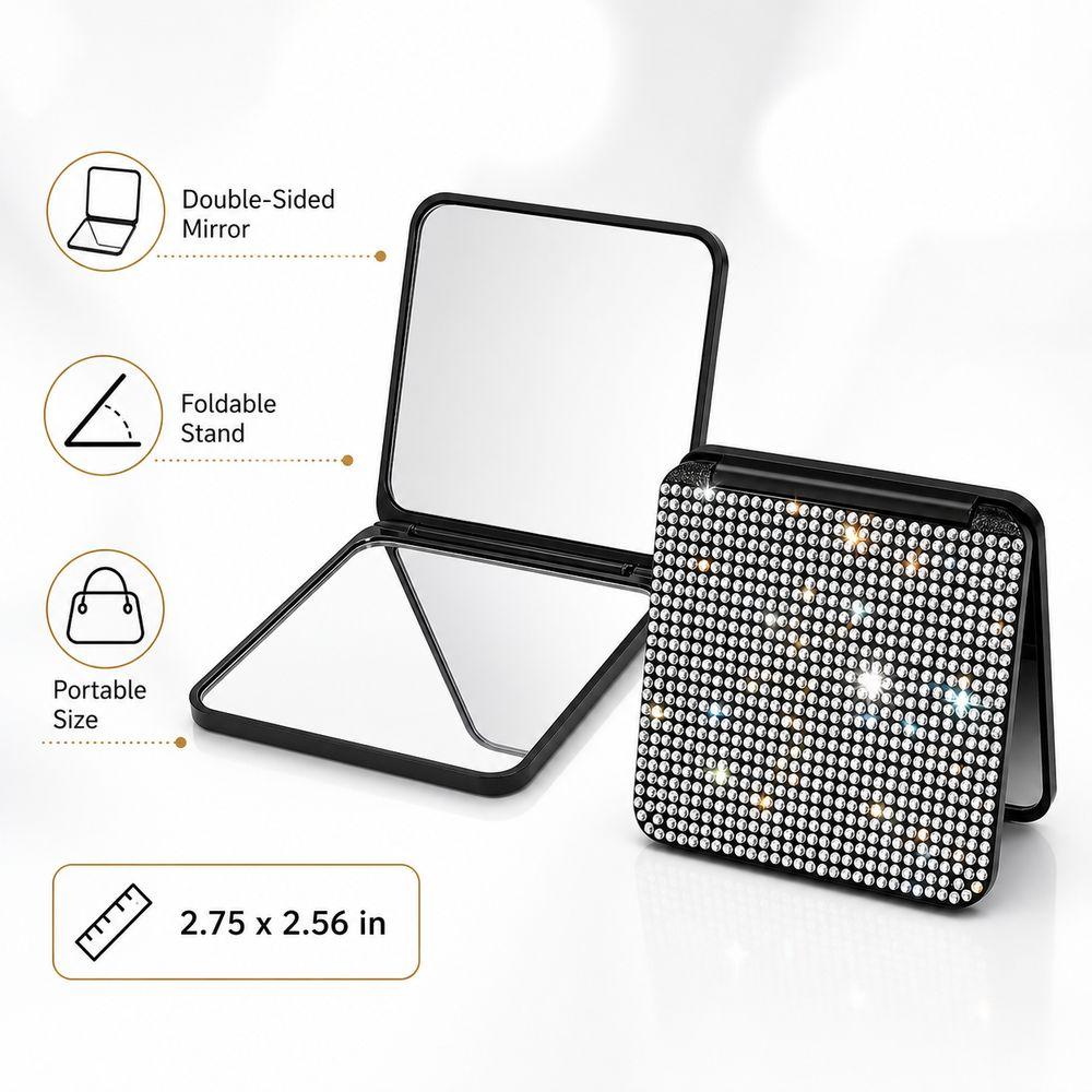 Foldable Design Pocket Mirror Lightweight Foldable Mirror Sparkling Square Mirror  Vanity Table Use
