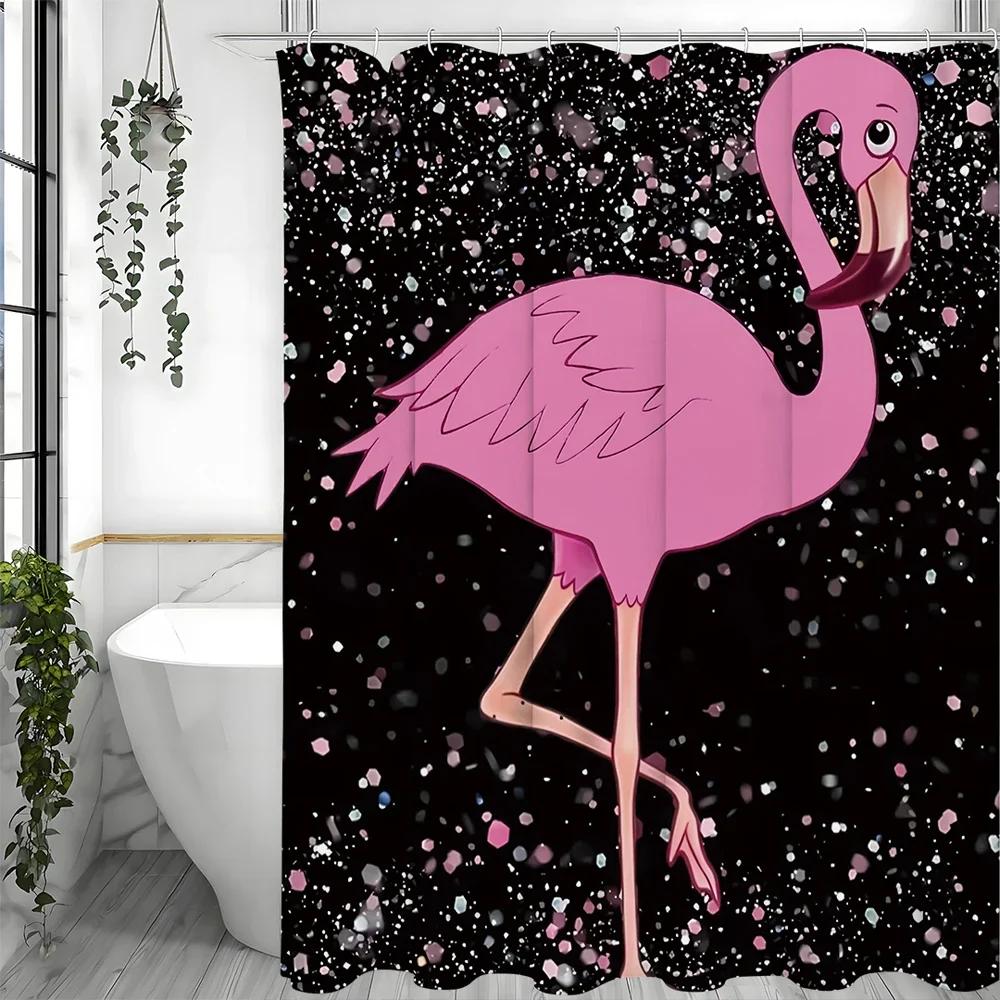 Pink Flamingo Shower Curtain, Bathroom Decorative Shower Curtain, Waterproof Shower Curtain with Hooks