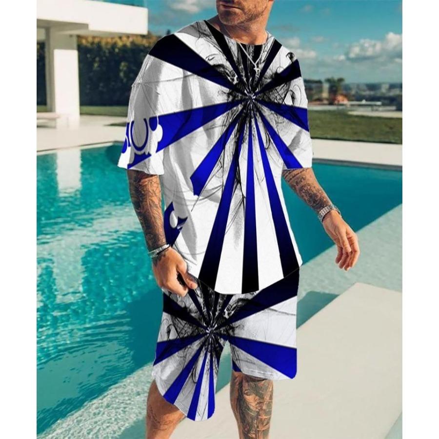 2024 New Men's Round Neck T-shirt Set Printing Optical Illusion Pattern T-shirt Two Piece Set Fashion Men's Summer T-shirt Set