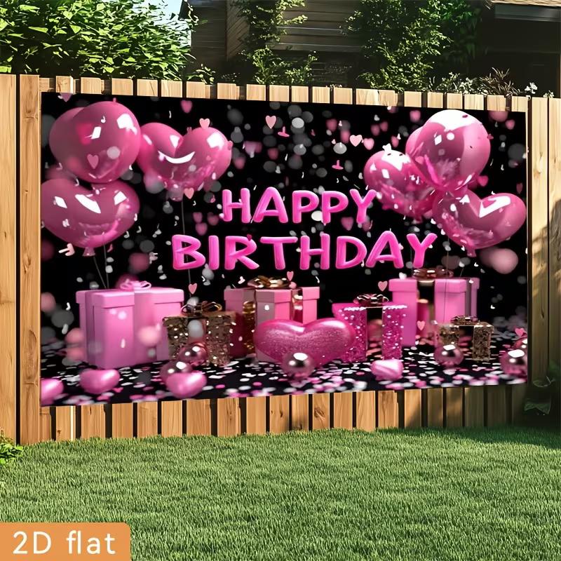 D Sytě růžový text Šťastné narozeniny Pozadí Banner Party Dekorace pro dívky