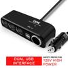 Car 4 Way Cigarette Power Socket Splitter 120w Dual USB Charging Extension Adapter
