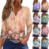 Women's Casual Fashion V-neck Loose Versatile Floral Print Three-quarter Sleeves