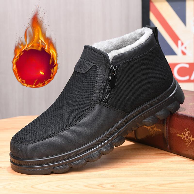 Мужские хлопковые туфли на флисе толстая подошва боковая молния мужские повседневные туфли на мягкой подошве легкой подошве теплые туфли для папы 39 чёрный 2347₽