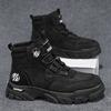 Autumn and winter new leather high-top Martin boots rotating button cover feet outdoor sports big yellow boots men's boots