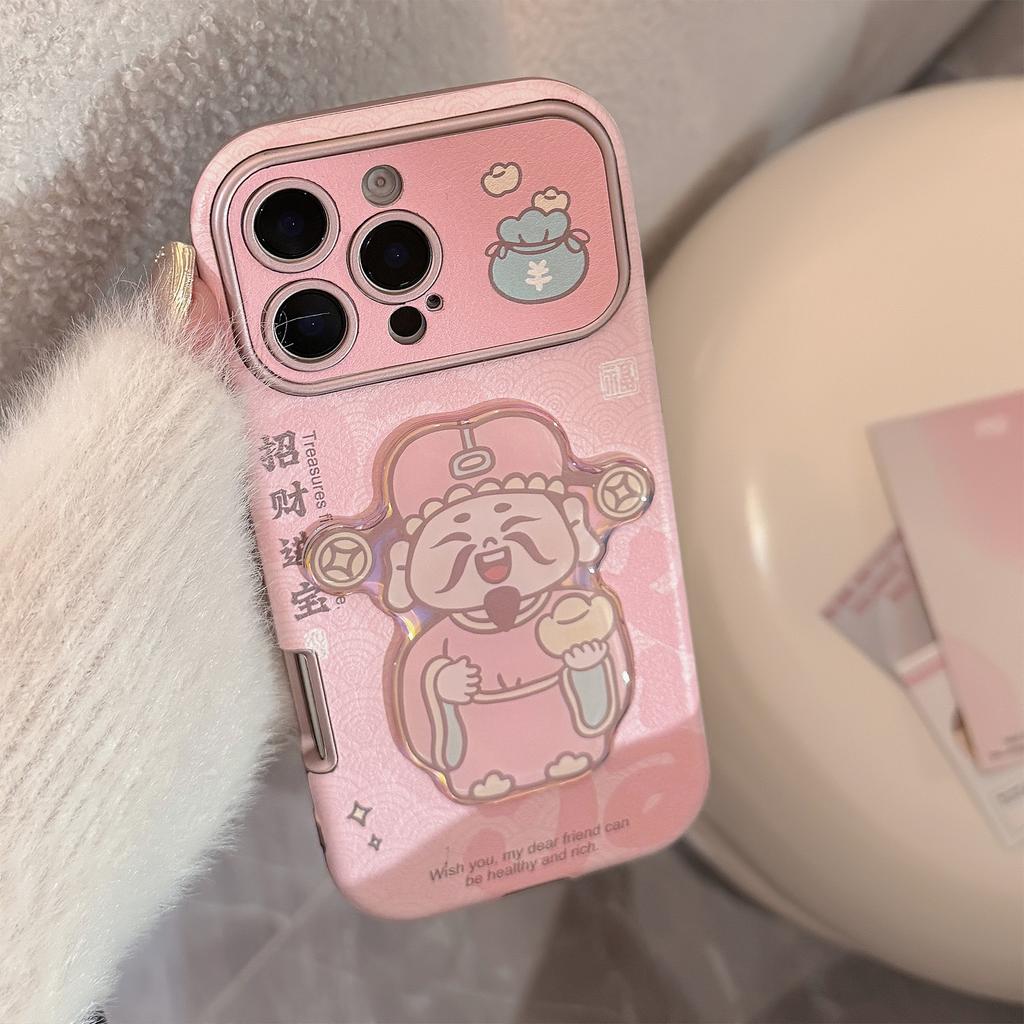 PiPink God of Wealth Free Treasure Suitable for Iphone16 Apple Mobile Phone Case 14promax Leather 15 Three-dimensional High Quality