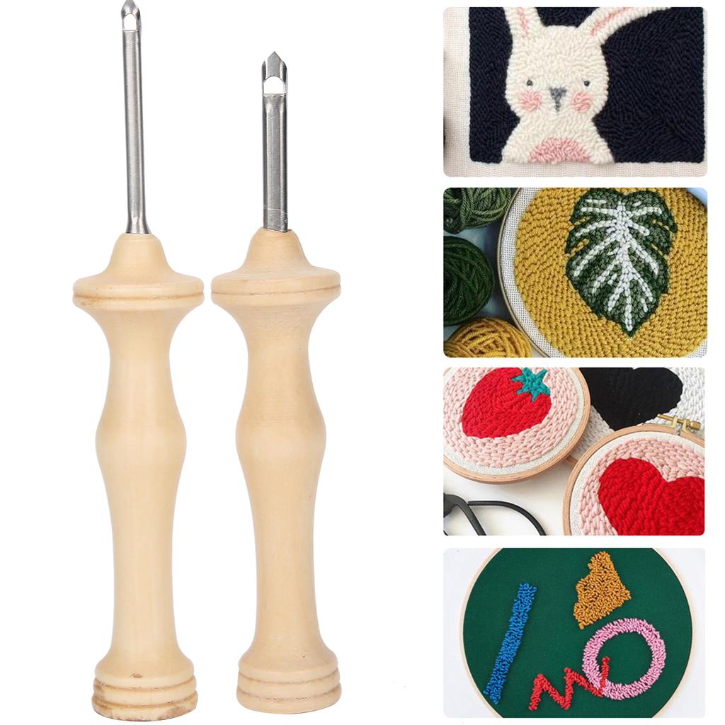 2Pcs Punch Needle Embroidery Kit Wooden Handle Yarn Needle DIY Hand‑Made Knitting Tools