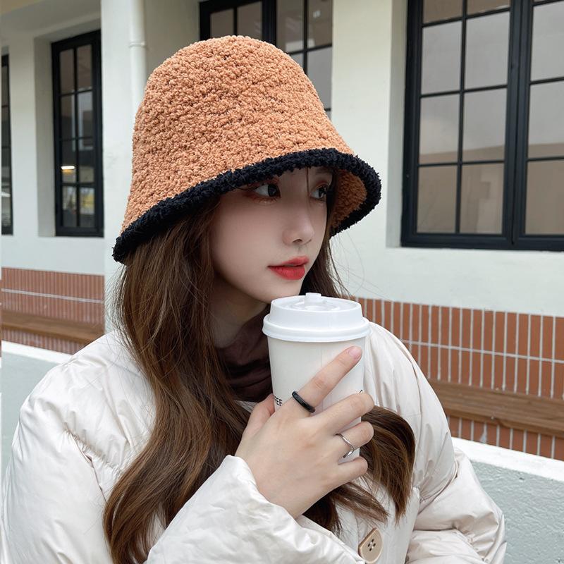 Black Bucket Hat Female Ins Internet Celebrity Knitted Basin Hat Autumn and Winter Season Versatile Face Small Face Cover Fisherman Hat