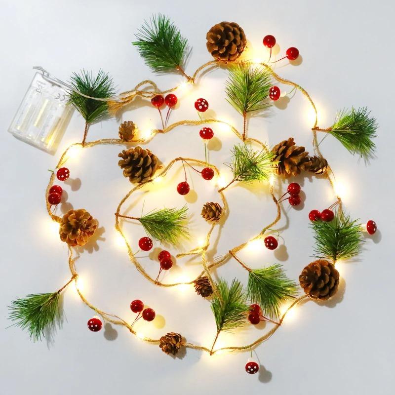 2M/3M Christmas Wreath With Lights Pre-Installed Light Garland Fireplace Garland Christmas Decoration Indoor Outdoor Christmas Home