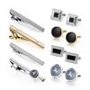 [Rockyu] Cufflinks and Tie Clip Set, Brand Name, 4-Piece Set, Round Cufflinks, Shiny Surface, Round Buttons, Business, Brass, Gentleman, Antique, Euro