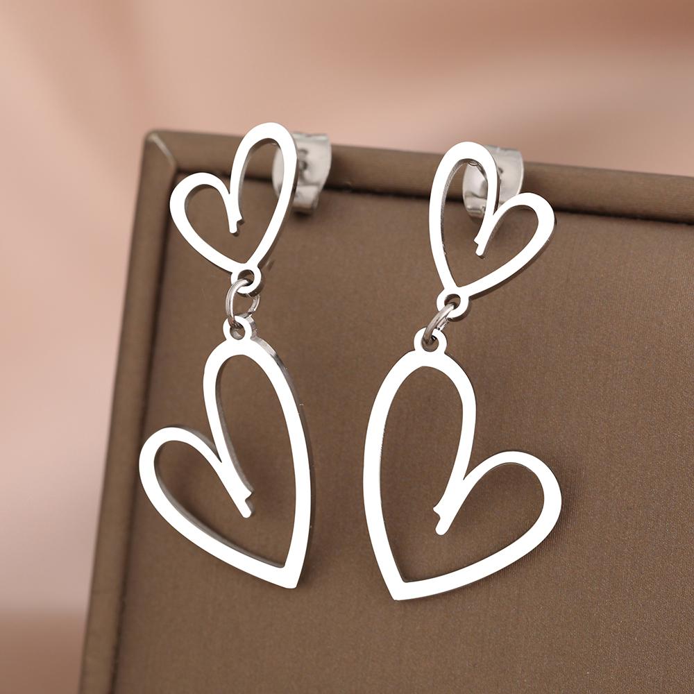 

DGIDDK Stainless Steel Earrings 2025 Trend New Sweet Splicing Peach Heart Fashion Pendant Earrings Female Zircon Party Gifts