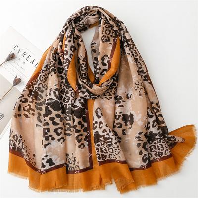 Four Seasons Cotton And Hemp Texture Scarf European And American Fashion Leopard Pattern Yellow Haired Thin Silk Scarf Shawl For Women
