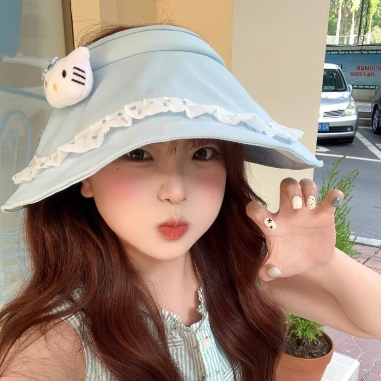 2025 Original Summer Big Brim Portable Light and Thin Empty Top Egg Roll Sun Hat Quick Drying Cute Empty Top Hat
