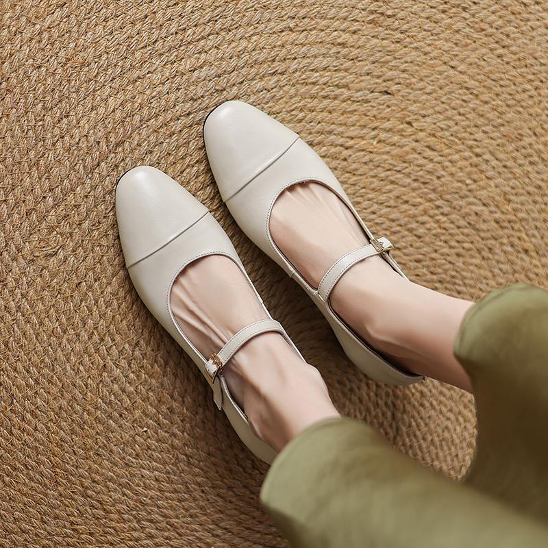 Krazing Pot Cow Skin Spring Summer Size 41 Thick Med Heels Women Round Toe Metal Buckle Straps Shallow Pink Color Pumps