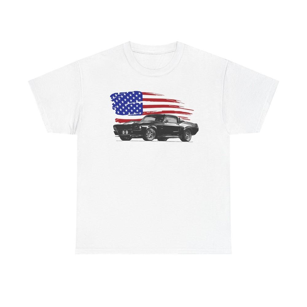 Ford Mustang Shirt Retro Classic Muscle American Flag Unisex Heavy Cotton Tee Unisex T-Shirt XXXL