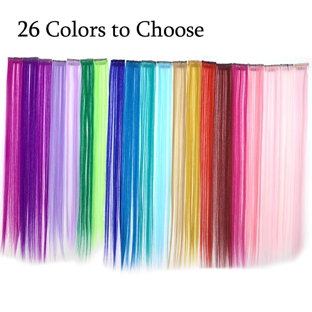Hair Extensions Ombre Rainbow Color Strips Hairpieces Hair Clip Long Straight Hair Synthetic Hair